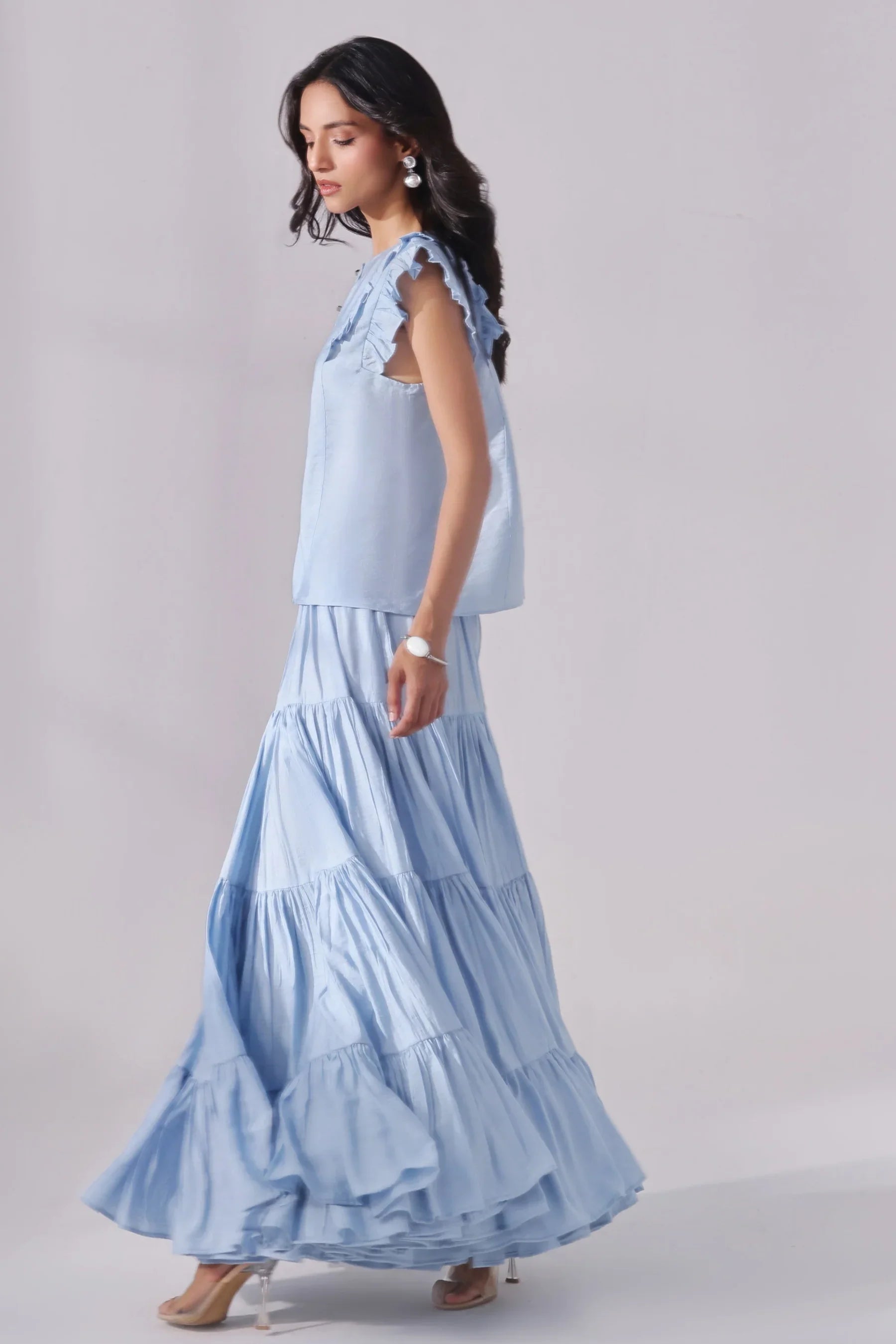 Sky Tiered Skirt & Chic Crop Top Set