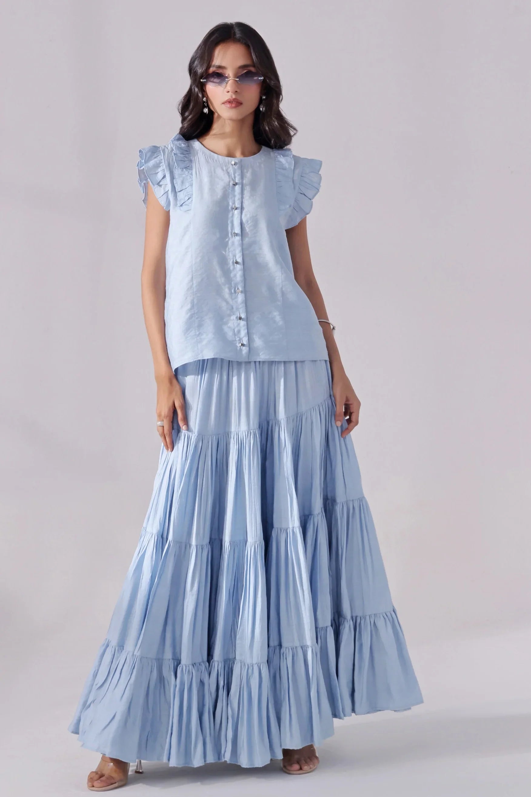 Sky Tiered Skirt & Chic Crop Top Set