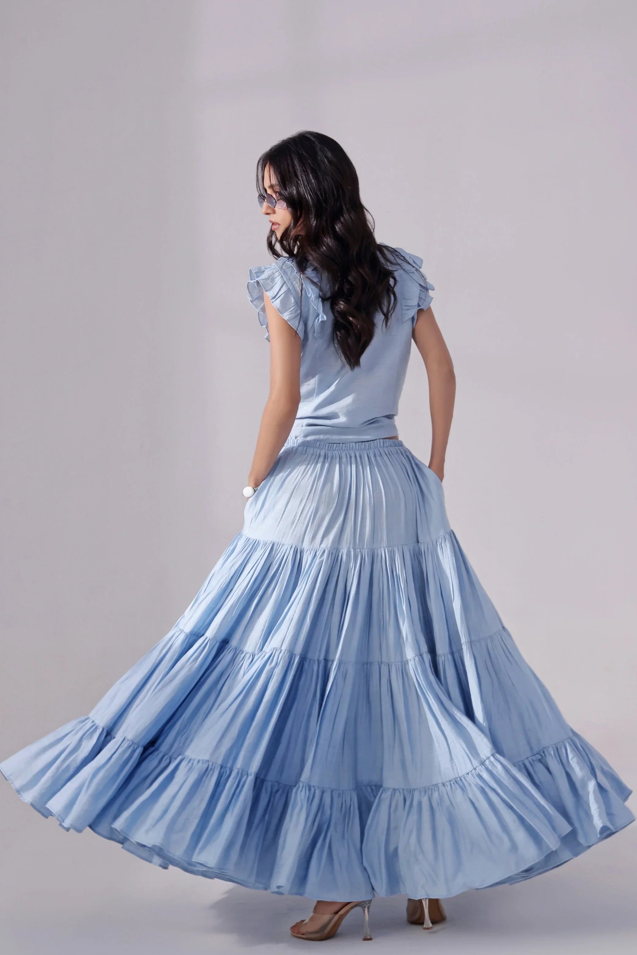 Sky Tiered Skirt & Chic Crop Top Set