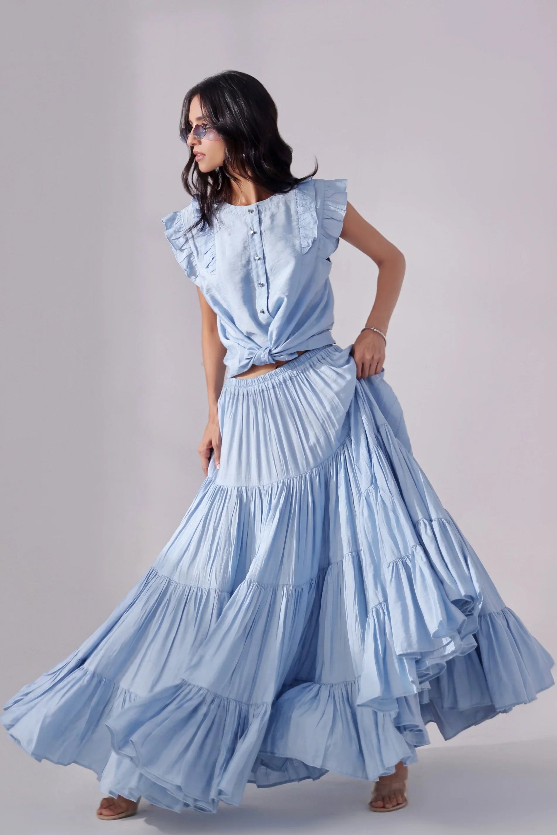 Sky Tiered Skirt & Chic Crop Top Set