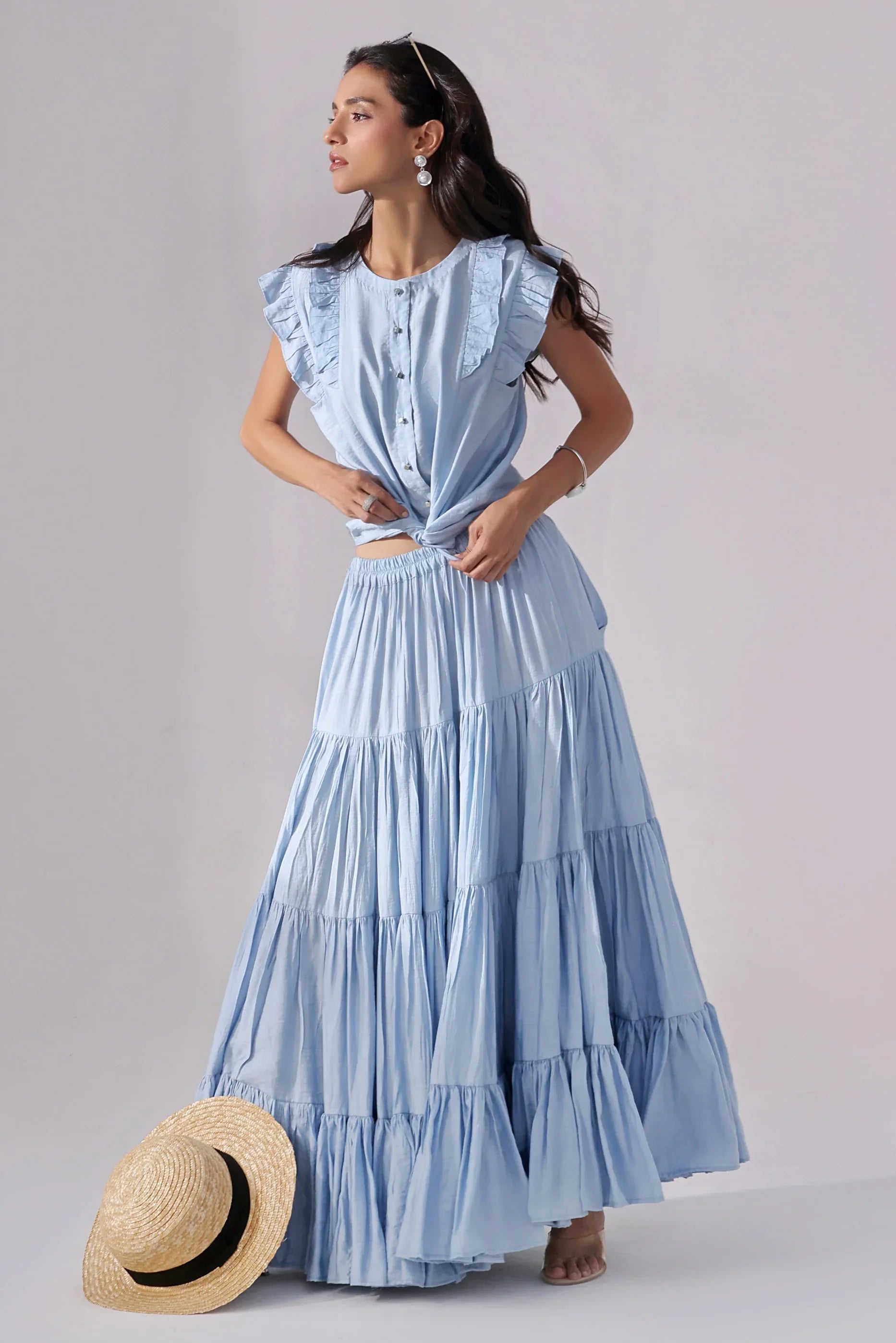 Sky Tiered Skirt & Chic Crop Top Set