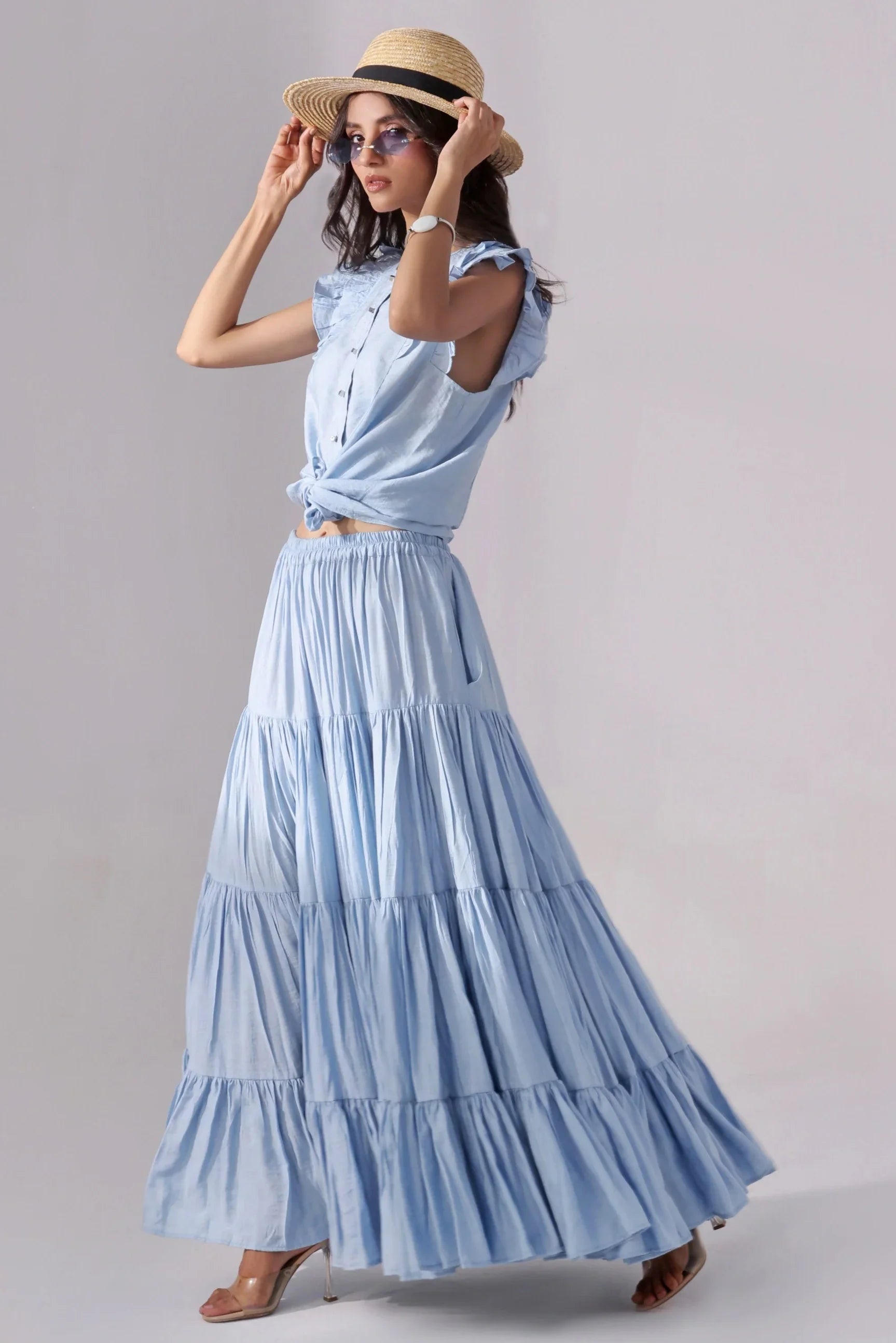 Sky Tiered Skirt & Chic Crop Top Set