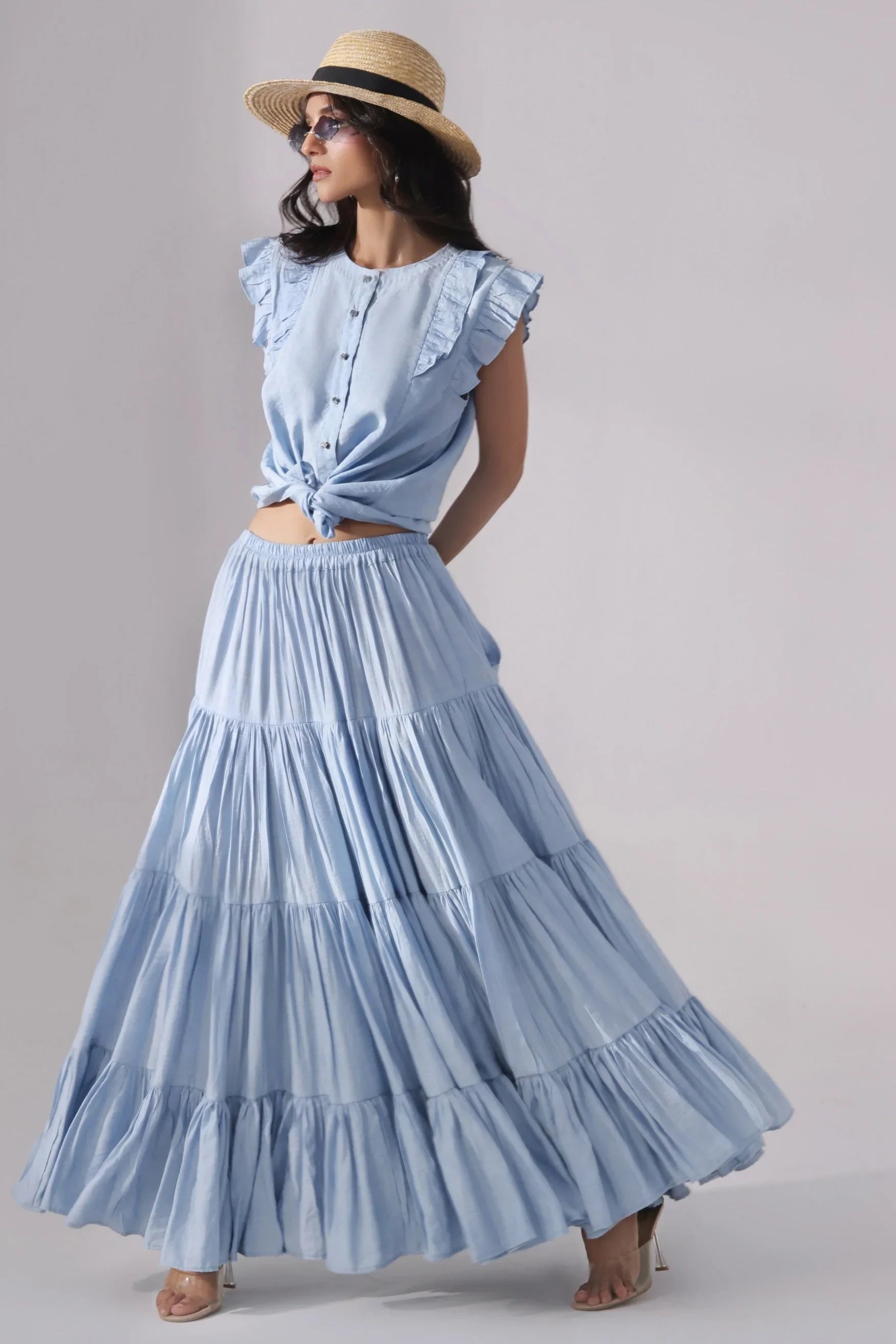 Sky Tiered Skirt & Chic Crop Top Set