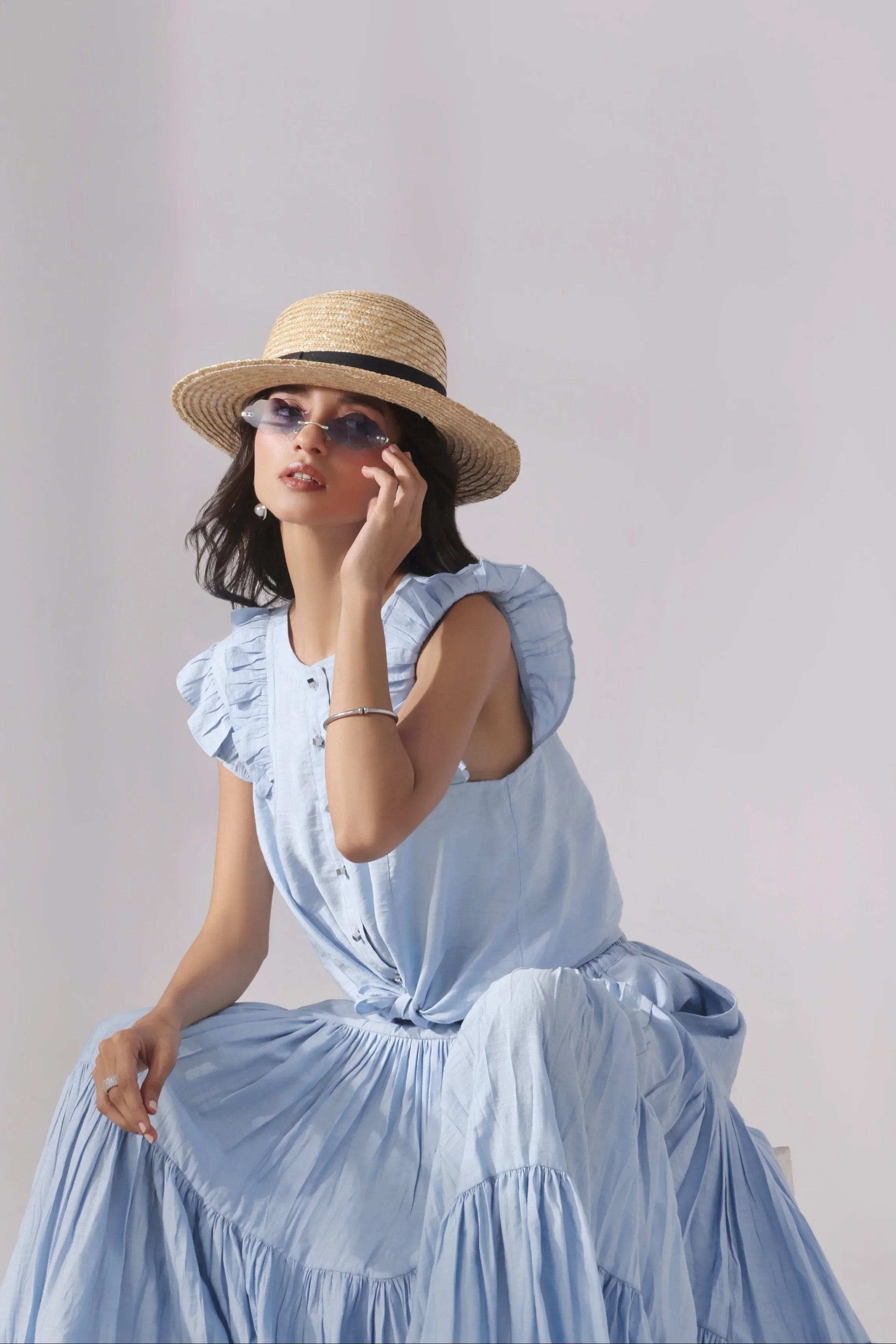 Sky Tiered Skirt & Chic Crop Top Set