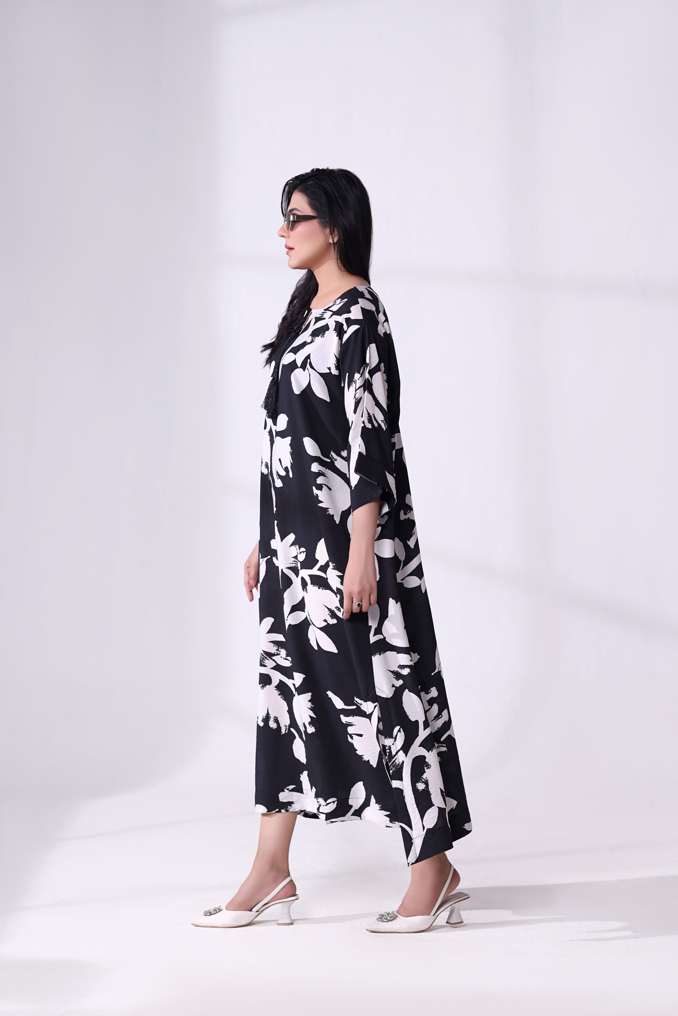 Black & White Floral Kaftan Dress